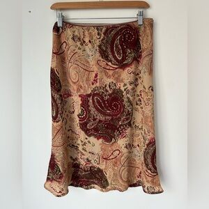 Vintage Jessica Burgundy and Cream Paisley A-Line Skirt
